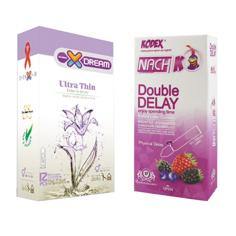 کاندوم ایکس دریم مدلUltra Thin بسته 12 عددی به همراه کاندوم تاخیری کدکس مدل Double Delay بسته 10